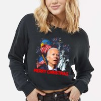 Funny Xmas Joe Biden Merry Christmas Funny 4th Of July Cropped Pullover Crew