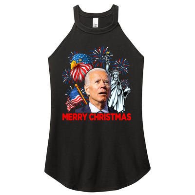 Funny Xmas Joe Biden Merry Christmas Funny 4th Of July Women's Perfect Tri Rocker Tank