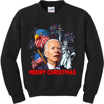 Funny Xmas Joe Biden Merry Christmas Funny 4th Of July Kids Sweatshirt