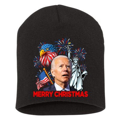 Funny Xmas Joe Biden Merry Christmas Funny 4th Of July Short Acrylic Beanie