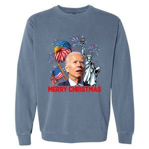 Funny Xmas Joe Biden Merry Christmas Funny 4th Of July Garment-Dyed Sweatshirt