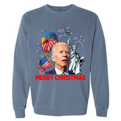 Funny Xmas Joe Biden Merry Christmas Funny 4th Of July Garment-Dyed Sweatshirt