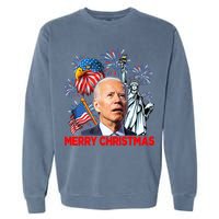 Funny Xmas Joe Biden Merry Christmas Funny 4th Of July Garment-Dyed Sweatshirt