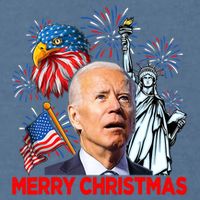 Funny Xmas Joe Biden Merry Christmas Funny 4th Of July Garment-Dyed Sweatshirt
