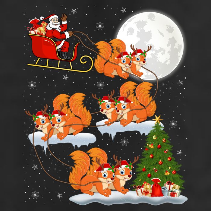 Funny Xmas Lighting Tree Santa Riding Squirrel Christmas Gift 7 Panel Mesh Trucker Snapback Hat