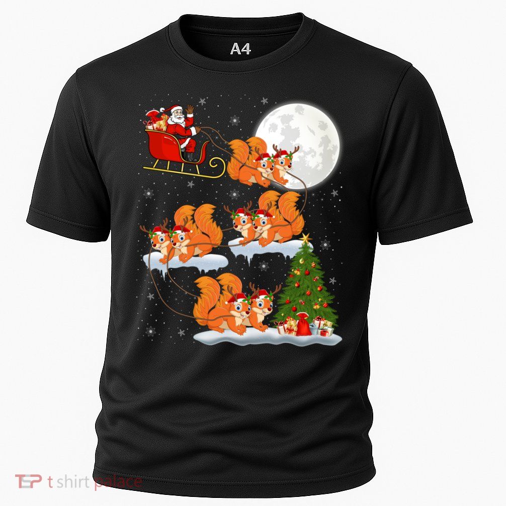 Funny Xmas Lighting Tree Santa Riding Squirrel Christmas Gift Performance Shirt