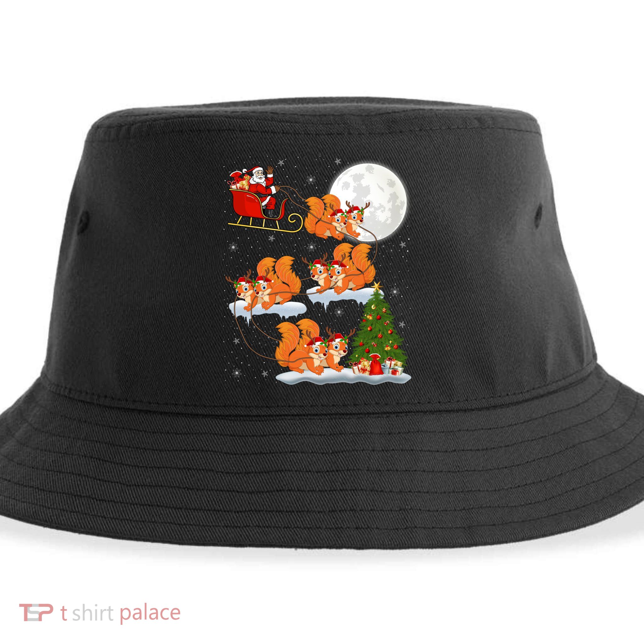 Funny Xmas Lighting Tree Santa Riding Squirrel Christmas Gift Sustainable Bucket Hat