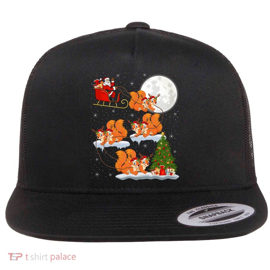 Funny Xmas Lighting Tree Santa Riding Squirrel Christmas Gift Flatbill Hat
