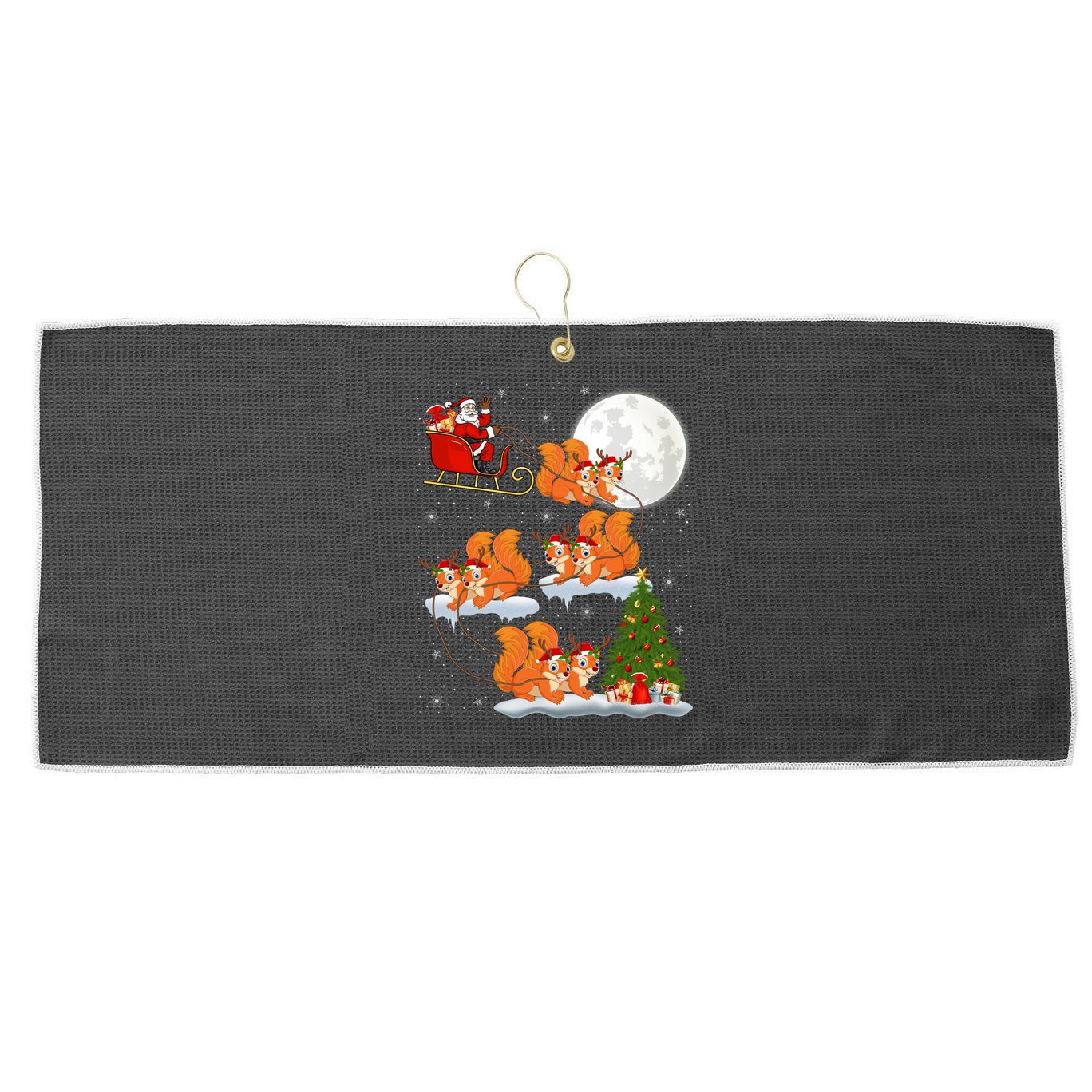 Funny Xmas Lighting Tree Santa Riding Squirrel Christmas Gift Large Microfiber Waffle Golf Towel