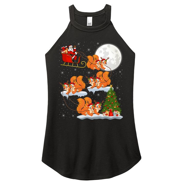 Funny Xmas Lighting Tree Santa Riding Squirrel Christmas Gift Women's Perfect Tri Rocker Tank