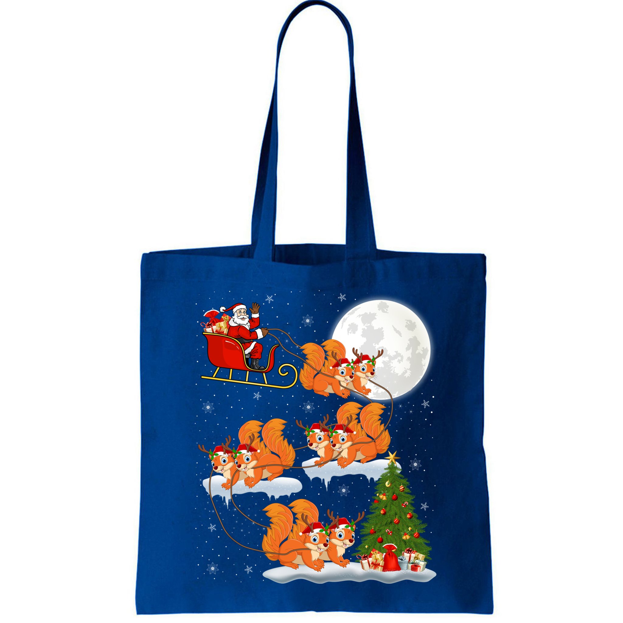 Funny Xmas Lighting Tree Santa Riding Squirrel Christmas Gift Bag