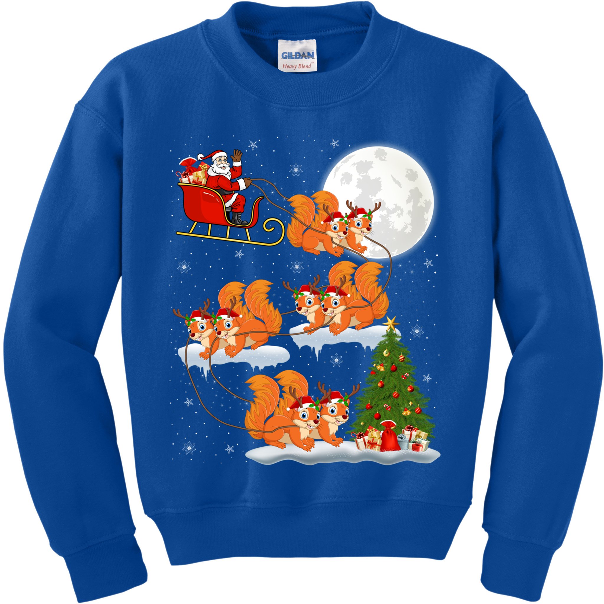Funny Xmas Lighting Tree Santa Riding Squirrel Christmas Gift Kids Sweatshirt