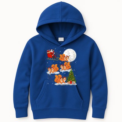 Funny Xmas Lighting Tree Santa Riding Squirrel Christmas Gift Kids Hoodie