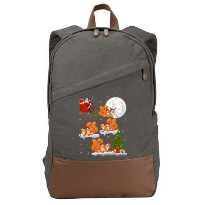 Funny Xmas Lighting Tree Santa Riding Squirrel Christmas Gift Cotton Canvas Backpack