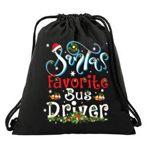 Funny Xmas Lighting Santas Favorite Bus Driver Christmas Drawstring Bag