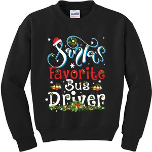 Funny Xmas Lighting Santas Favorite Bus Driver Christmas Kids Sweatshirt