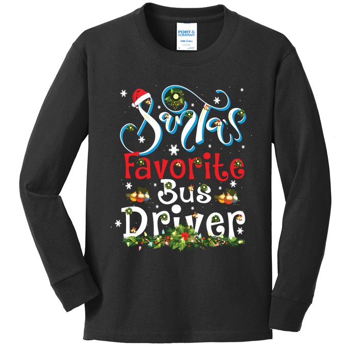 Funny Xmas Lighting Santas Favorite Bus Driver Christmas Kids Long Sleeve Shirt