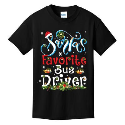 Funny Xmas Lighting Santas Favorite Bus Driver Christmas Kids T-Shirt