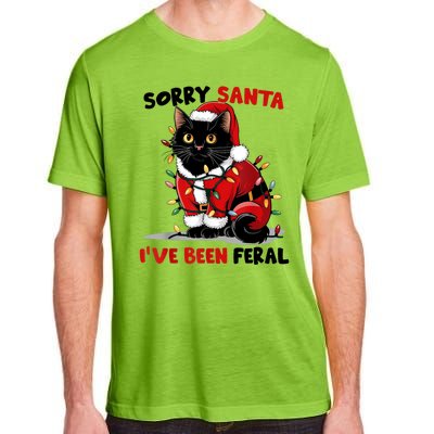 Funny Xmas Lights Sorry Santa Ive Been Feral Black Cat Christmas Gift Adult ChromaSoft Performance T-Shirt