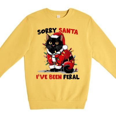 Funny Xmas Lights Sorry Santa Ive Been Feral Black Cat Christmas Gift Premium Crewneck Sweatshirt