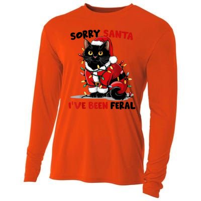 Funny Xmas Lights Sorry Santa Ive Been Feral Black Cat Christmas Gift Cooling Performance Long Sleeve Crew