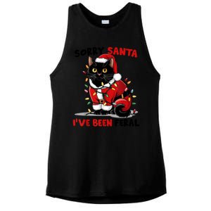 Funny Xmas Lights Sorry Santa Ive Been Feral Black Cat Christmas Gift Ladies PosiCharge Tri-Blend Wicking Tank