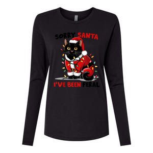 Funny Xmas Lights Sorry Santa Ive Been Feral Black Cat Christmas Gift Womens Cotton Relaxed Long Sleeve T-Shirt