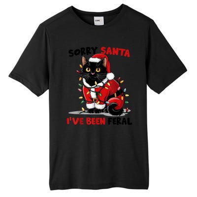 Funny Xmas Lights Sorry Santa Ive Been Feral Black Cat Christmas Gift Tall Fusion ChromaSoft Performance T-Shirt