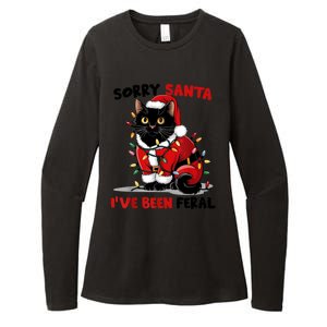 Funny Xmas Lights Sorry Santa Ive Been Feral Black Cat Christmas Gift Womens CVC Long Sleeve Shirt