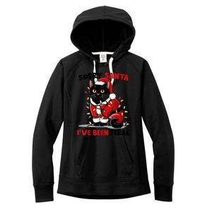 Funny Xmas Lights Sorry Santa Ive Been Feral Black Cat Christmas Gift Women's Fleece Hoodie