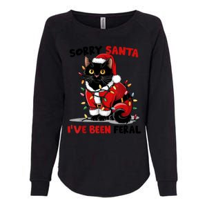 Funny Xmas Lights Sorry Santa Ive Been Feral Black Cat Christmas Gift Womens California Wash Sweatshirt