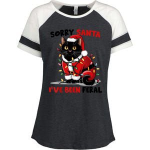 Funny Xmas Lights Sorry Santa Ive Been Feral Black Cat Christmas Gift Enza Ladies Jersey Colorblock Tee