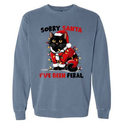 Funny Xmas Lights Sorry Santa Ive Been Feral Black Cat Christmas Gift Garment-Dyed Sweatshirt