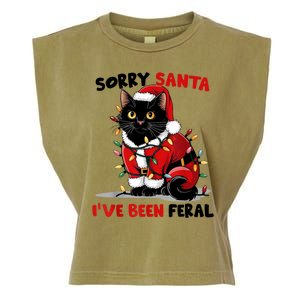 Funny Xmas Lights Sorry Santa Ive Been Feral Black Cat Christmas Gift Garment-Dyed Women's Muscle Tee