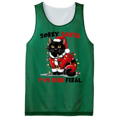 Funny Xmas Lights Sorry Santa Ive Been Feral Black Cat Christmas Gift Mesh Reversible Basketball Jersey Tank