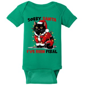 Funny Xmas Lights Sorry Santa Ive Been Feral Black Cat Christmas Gift Baby Bodysuit