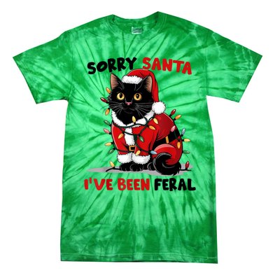 Funny Xmas Lights Sorry Santa Ive Been Feral Black Cat Christmas Gift Tie-Dye T-Shirt