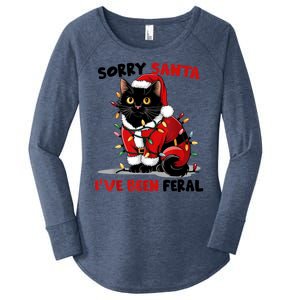 Funny Xmas Lights Sorry Santa Ive Been Feral Black Cat Christmas Gift Women's Perfect Tri Tunic Long Sleeve Shirt