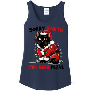 Funny Xmas Lights Sorry Santa Ive Been Feral Black Cat Christmas Gift Ladies Essential Tank