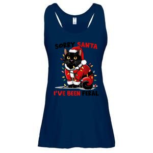 Funny Xmas Lights Sorry Santa Ive Been Feral Black Cat Christmas Gift Ladies Essential Flowy Tank