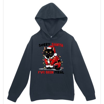 Funny Xmas Lights Sorry Santa Ive Been Feral Black Cat Christmas Gift Urban Pullover Hoodie