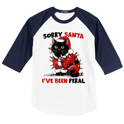 Funny Xmas Lights Sorry Santa Ive Been Feral Black Cat Christmas Gift Baseball Sleeve Shirt