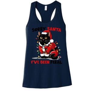 Funny Xmas Lights Sorry Santa Ive Been Feral Black Cat Christmas Gift Women's Racerback Tank