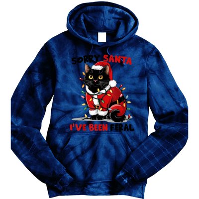 Funny Xmas Lights Sorry Santa Ive Been Feral Black Cat Christmas Gift Tie Dye Hoodie