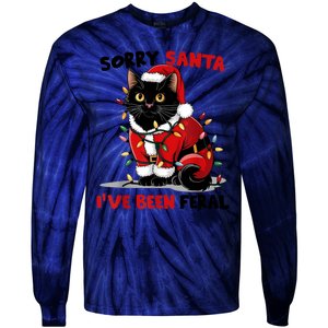 Funny Xmas Lights Sorry Santa Ive Been Feral Black Cat Christmas Gift Tie-Dye Long Sleeve Shirt