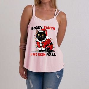 Funny Xmas Lights Sorry Santa Ive Been Feral Black Cat Christmas Gift Women's Strappy Tank