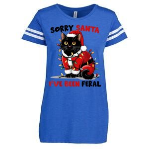 Funny Xmas Lights Sorry Santa Ive Been Feral Black Cat Christmas Gift Enza Ladies Jersey Football T-Shirt