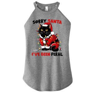 Funny Xmas Lights Sorry Santa Ive Been Feral Black Cat Christmas Gift Women's Perfect Tri Rocker Tank