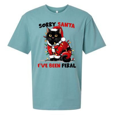 Funny Xmas Lights Sorry Santa Ive Been Feral Black Cat Christmas Gift Sueded Cloud Jersey T-Shirt