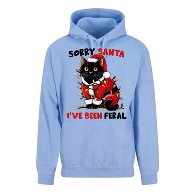 Funny Xmas Lights Sorry Santa Ive Been Feral Black Cat Christmas Gift Unisex Surf Hoodie